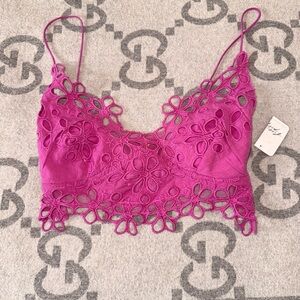 NWT Free People One Intimately Astoria Pink Floral Lace Crop Bra Top